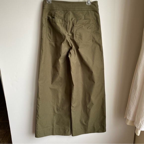 J. Crew Wide Leg Cotton Blend Dark Olive Green Trousers Size 6 - Picture 2 of 10
